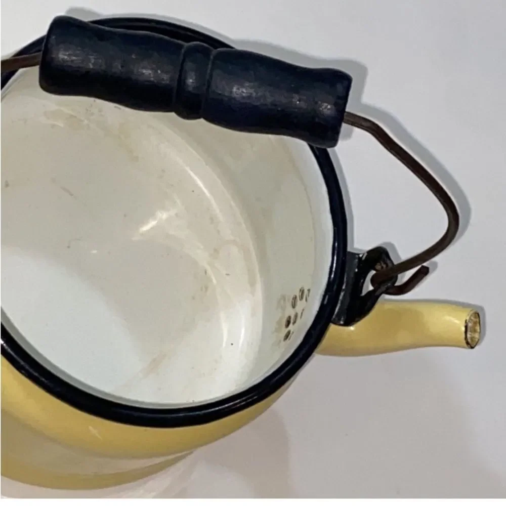 Vintage Yellow Teapot with Black Accents